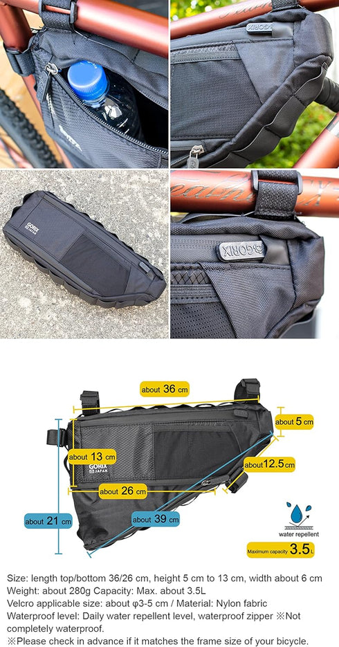 GORIX Expandable 3.5L Bike Triangle Frame Bag, Waterproof Cycling Top Tube Bag