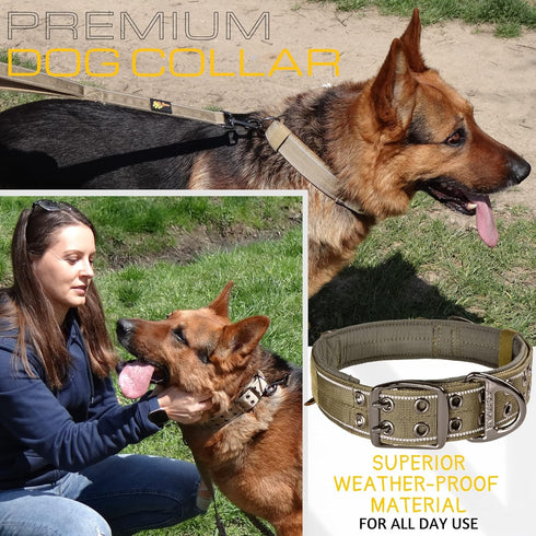 ADITYNA Heavy Duty Dog Collar with Handle - Reflective Green Collar for Large Dogs, Tactical, Soft Padded