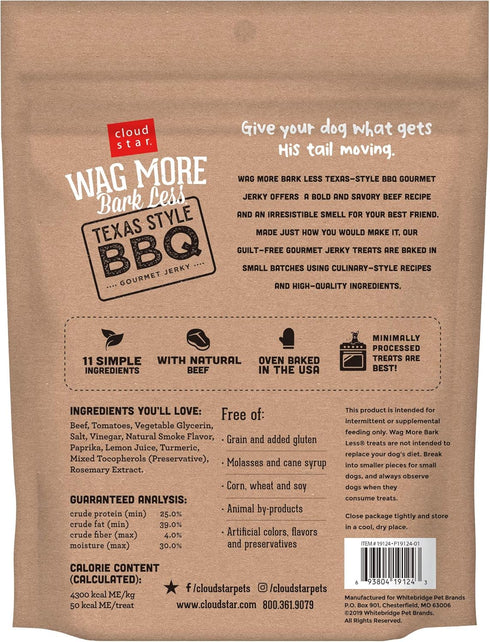 Cloud Star Wag More Bark Less Jerky Grain Free Dog Treats, Texas BBQ Beef, 10 oz. Pouch