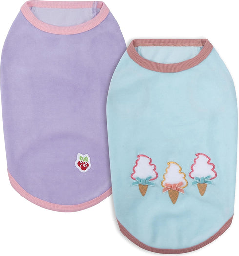 Blueberry Pet Pack of 2 Dog Pajamas & Tank Top - Soft Cotton Blend, Back Length 14"