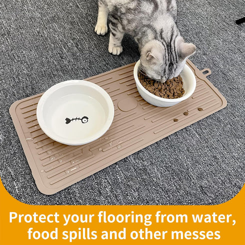 Ptlom Dog Food Mat, Anti-Slip Waterproof Feeding Mat for Food and Water, Silicone Pet Placemat for Dogs