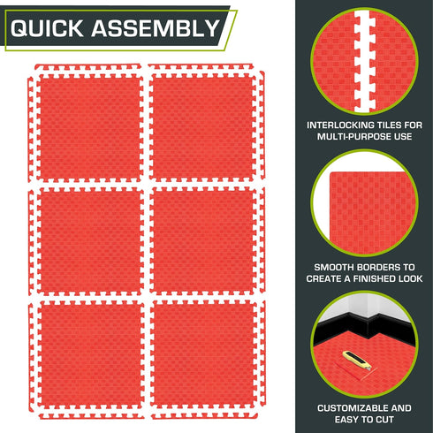 ProsourceFit Exercise Puzzle Mat -in, Checkered EVA Foam Floor Tiles w/Non-Slip Texture, Gym Mat w/Interlocking Foam