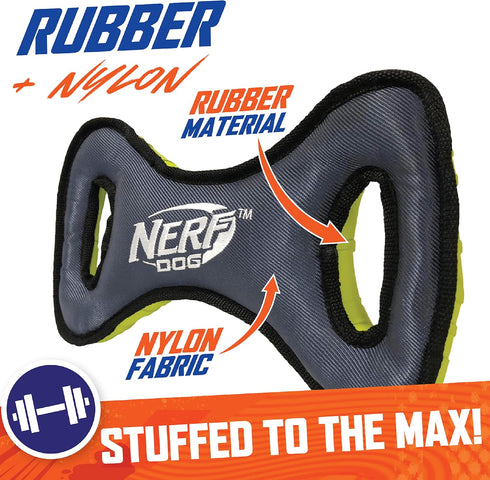 Nerf Dog 12.5in Tuff Rubber - Nylon Plush Infinity Tug Foam Filled, Green/Gray