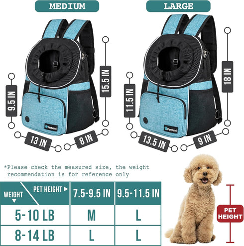 Backpack 10 lbs, PetAmi Front Carrier for Dogs and Cats, Adjustable Ventilated Pet Chest Carrier for Hiking Camping