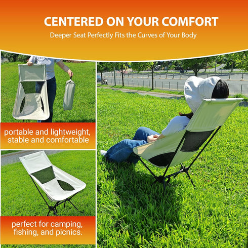 Backpacking Setup IEJ High Back Camping Chair, Ultra-Lightweight Compact Folding Chair for Adults with Carry Bag, Quick