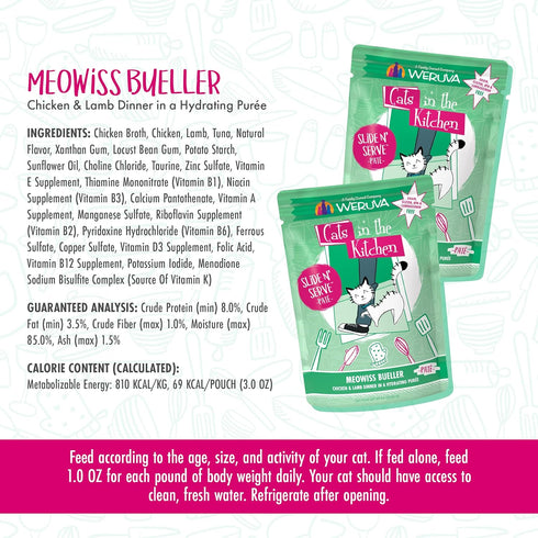 Weruva Cats in The Kitchen, Grain-Free Natural Wet Pate Cat Food Pouches, Meowiss Bueller, 3oz, Pack of 12