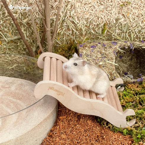 Niteangel Hamster Climbing Toy - Wooden Ladder Bridge for Hamsters, Gerbils, Mice, and Small Animals (Small - 6.3'' L)