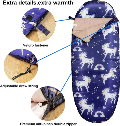 Kids Sleeping Bags for Girls – Unicorn Rainbow Star, Rioyalo YOLO 45 Camping Sleeping Bags