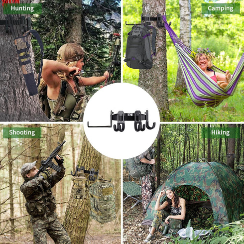 Treestand Strap Gear Hangers, 3 Metal Gear Hooks and 1 Bow Hanger for Tree Stand Hunting Gears