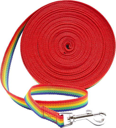 Downtown Pet Supply 20 ft Long Dog Leash, Nylon Dog Training Leash for Recall & Obedience Training, Rainbow