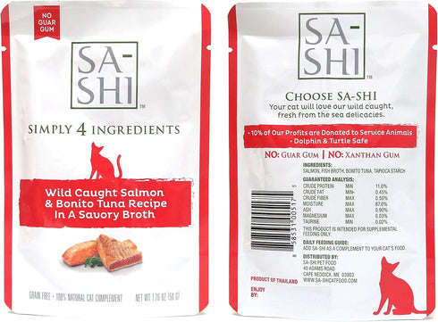Sa-Shi Grain Free Wet Cat Food Pouches, 1.76oz, Five Flavors (Variety Pack)
