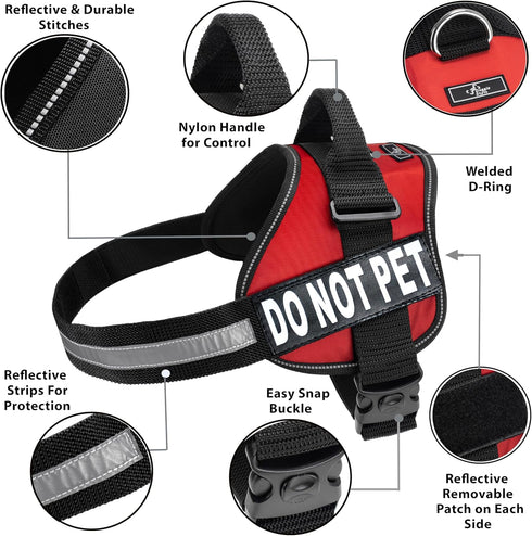 Doggie Stylz Dog Harness with DO NOT PET Patches – No Pull Service Dog Vest, Adjustable, Reflective, Heavy-Duty