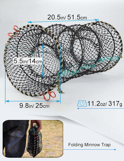 10m Hlotmeky Crab Trap Minnow Trap Fishing Bait Traps with Hand Rope, Folded Lobster Crawfish Fishing Net Trap