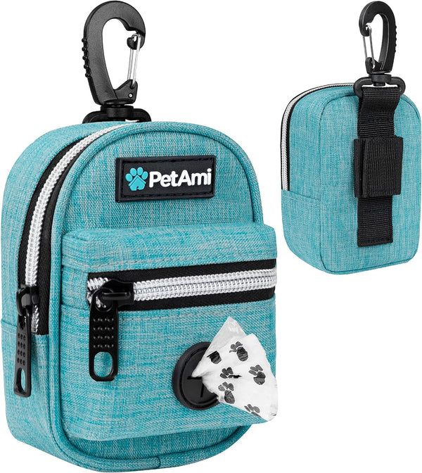 PetAmi Dog Poop Bag Holder for Leash, Pet Waste Dispenser with Clip, Travel Camping Supplies with Doggy Roll, Blue
