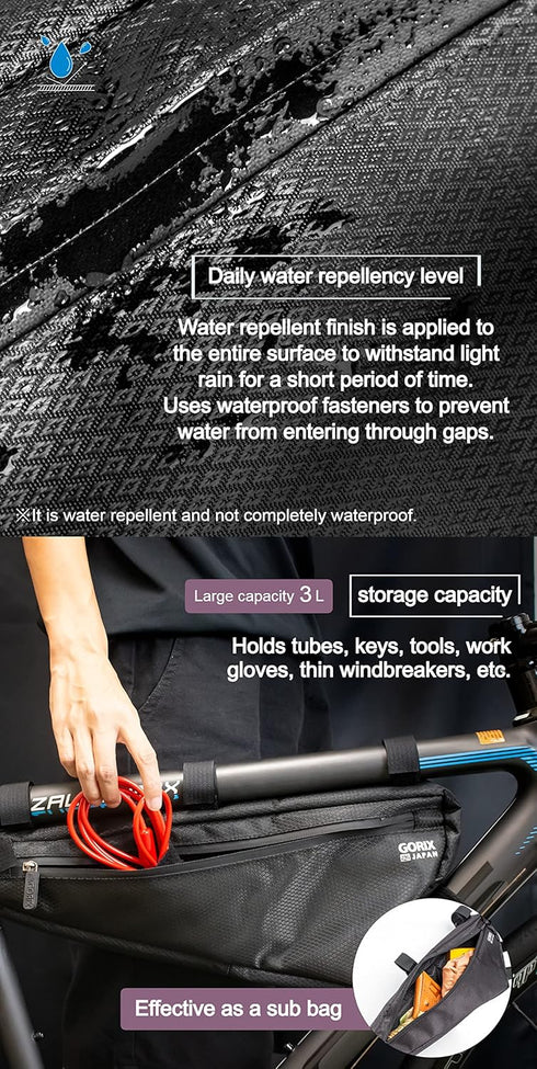 GORIX Bike Triangle Bag, 3L Waterproof Frame Bag for Cycling Road Mountain Bicycle (GX-FB WEB)