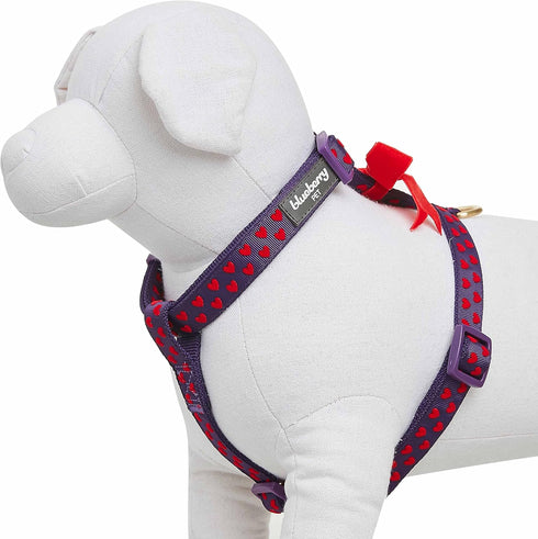 Blueberry Pet H-Shape Dog Harness with Velvety Bowtie for Medium Dogs, Gothic Grape, Adjustable