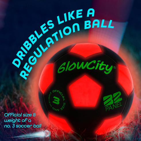 GlowCity Light Up Soccer Ball - Glow in The Dark Indoor/Outdoor Ball with 2 LED Lights - Fun Gift for Teens