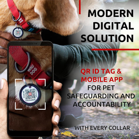 WAUDOG Waterproof Dog Collar - Adjustable Breakaway Collar for Large, Medium & Small Dogs with QR Dog Tag, Red