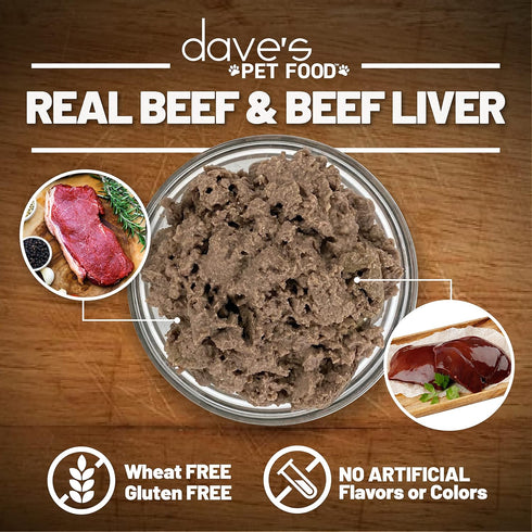 (95% 12.5 oz (12 Pack) Dave's Pet Food Grain Free Wet Dog Food Beef & Beef Liver), Made in USA Single-Source Protein