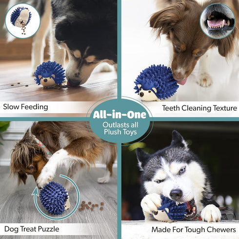 Bella Boo Pets Interactive Dog Toy - Freddy The Hedgehog Blue Treat Ball + Food Dispensing Slow Feeder Puzzle