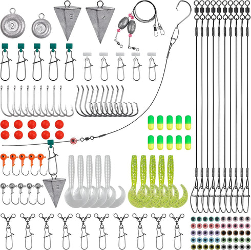 Saltwater Fishing Gear Set with Lures, Hooks, Pyramid Weights, Sinkers, Slides, Circle Hooks, Swivels, Floats, Beads