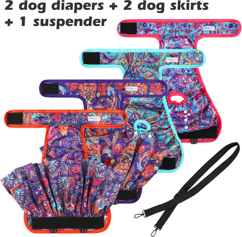 (4 Pack+1 Washable Female Dog Diapers Suspenders), Reusable Female Girl Doggy Doggie Puppy Wraps Panties Belly Band
