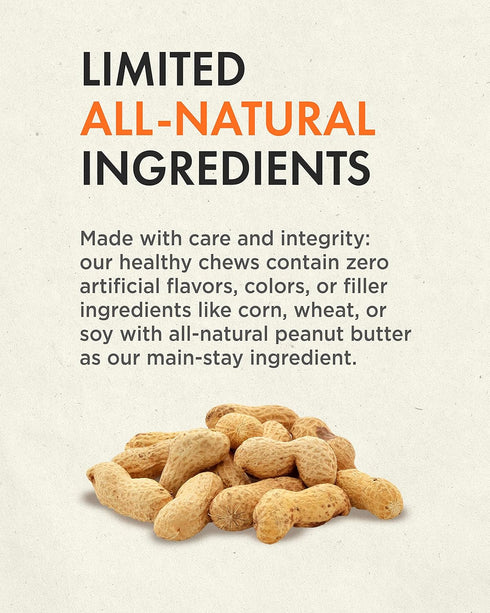 Canine Naturals Natural Peanut Butter Chew, Mini Knot, 12 Pack, 100% Rawhide Free Dog Treats with Real Peanut Butter