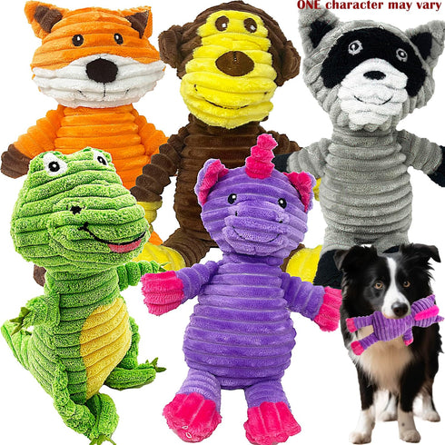 Jalousie Plush Toys Assortment Value Bundle, Puppy Pet Mutt Squeak Toy for Medium Large Dogs (5 Pack Corduroy)