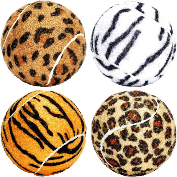 Tourna Unique Sports Dog Fetch Squeaker Balls, 4 Pack, Animal Prints