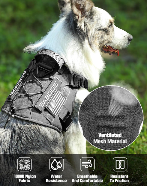 Dog Harness No Pull, Black M, Military Dog Vest with Handle & Molle, Adjustable Reflective Tactical Harness for