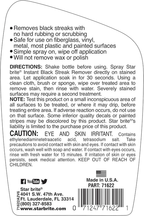 Star brite Instant Black Streak Remover - Dissolve Grease, Oil, Smoke & Exhaust Stains on Fiberglass, Vinyl, Metal