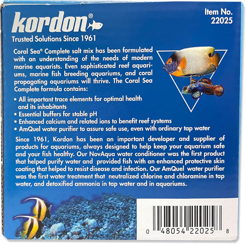 KORDON #22025 Coral Sea Salt Mix with Amquel, 7-Gallon for Aquariums