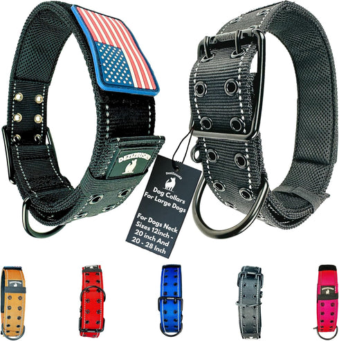 Tactical Dog Collar 2 Inch Wide Heavy Duty with Metal 2-Pin Buckle for Medium, Large & XL Dogs, Reflective