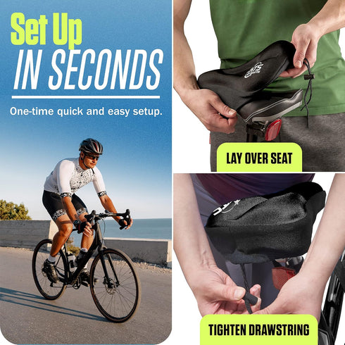 KT-Sports Comfort Gel Bike Seat Cushion - Padded Cover with Anti-Slip Design, Drawstring for Men & Women