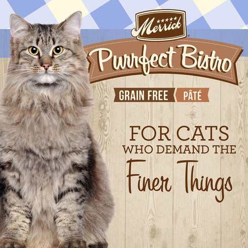 Merrick Purrfect Bistro Grain Free Premium Soft Canned Pate Adult Wet Cat Food - High Protein Tuna Recipe (Pack of 24)