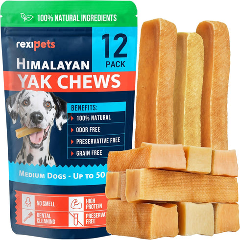 100% Natural Yak Cheese Dog Chews - Lactose Free for Small, Medium & Large Dogs - Dental Cleaning Chews for Aggressive