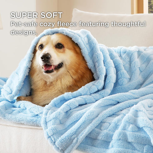 Bedsure Dog Blanket for Medium Dogs - Washable Soft Fluffy Puppy Blanket with Premium Coral Fleece, Blue, 30x40IN