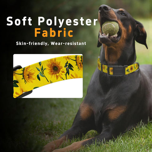 Dog Collar - Sunflower Floral for Boys Girls, Adjustable Soft Sunflower Pet Collar with Safety Buckle for Small Medium