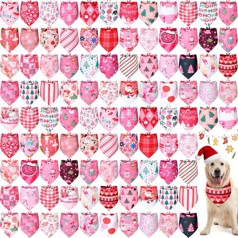 Newwiee 100 Pieces Valentine's Day Dog Bandanas Bulk for Large Dogs Pink