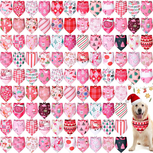 Newwiee 100 Pieces Valentine's Day Dog Bandanas Bulk for Large Dogs Pink