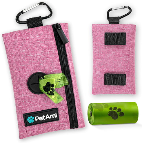 PetAmi Dog Poop Bag Holder for Leash, Waste Bag Dispenser with Clip for Puppy Potty Walking Accessories, Pink 1 Pack