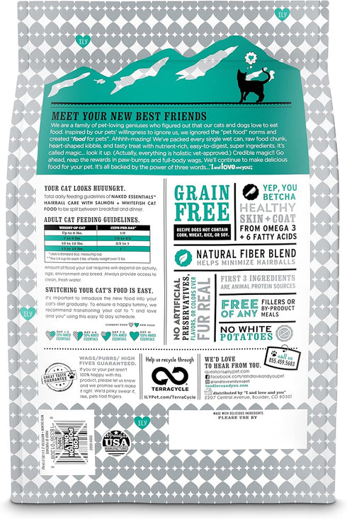 I AND LOVE AND YOU Naked Essentials Dry Cat Food, Salmon + Whitefish for Hairball Care, 3.4lb Bag