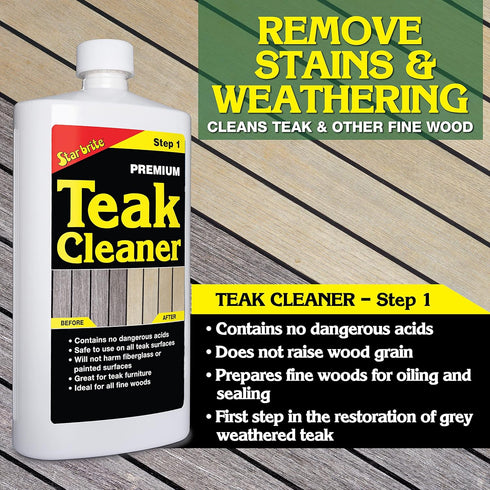 1-16 OZ (081416) STAR BRITE Premium Teak Cleaner - Restore, Renew & Refresh Old Weathered Gray Teak Furniture & Other
