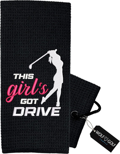This Girl’s Got Drive Golf Towel, Accessories for Women, Embroidered Funny Golf Gift, Birthday Gifts