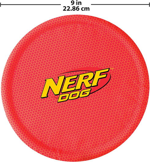 Nerf Dog Nylon Flyer Dog Toy, Lightweight Flying Disc, 9 inch diameter, for Medium/Large Breeds, Red