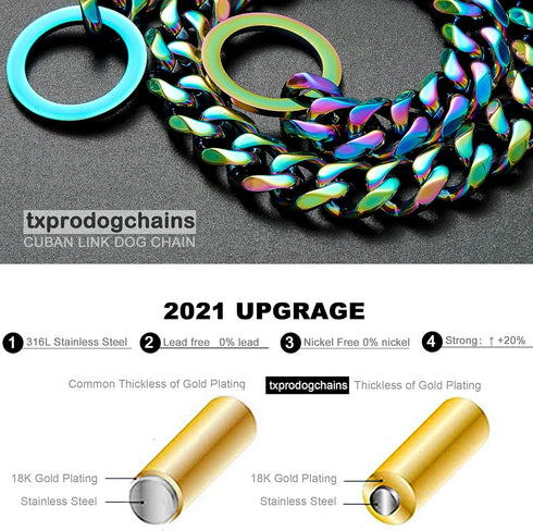 Dog Chain Collars, Chew Proof Heavy Duty Stainless Steel Metal Cuban Link Collar for Small Medium Large Dogs