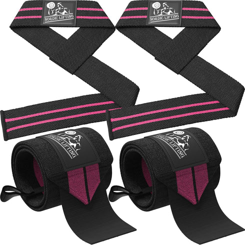 Wrist Wraps + Lifting Straps Bundle (2 Pairs) for Weightlifting, Gym, Powerlifting, Bodybuilding