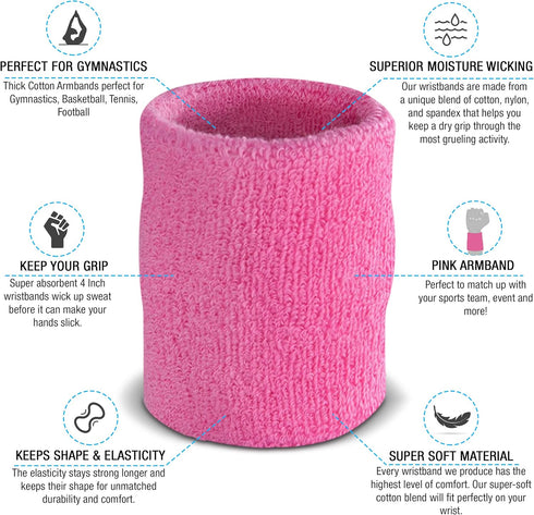 Suddora Arm Sweatbands, Thick Cotton Absorbent and Breathable Bands for Gymnastics, Basketball, Football, Multiuse