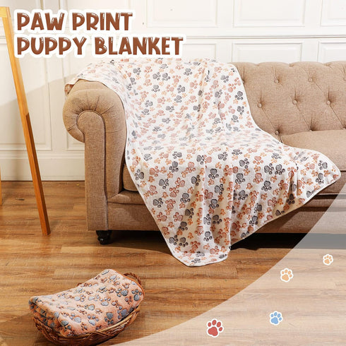 4 Pcs Pet Blanket, Paw Print Fleece Blanket for Small Medium Pets, XX-Large (51 x 63 Inch)