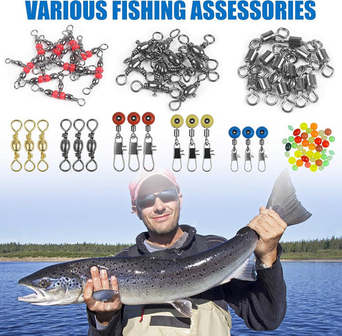SILANON Fishing Tackle Kit with 174pcs Swivels, Sinker Slides, 3 Way Swivels, Duo Lock Snaps, Barrel Snap Swivels in
